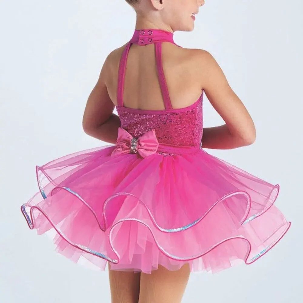 NWOT Weissman Girl's Indigo Swing Dress in Lipstick Pink Dance Costume
